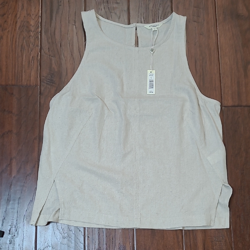 NWT Max Studio Khaki/Tan Sleeveless Linen Blend Top size Large